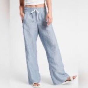 Athleta Cabo 100% Linen Heather Blue Wide Leg Pants Sz 8